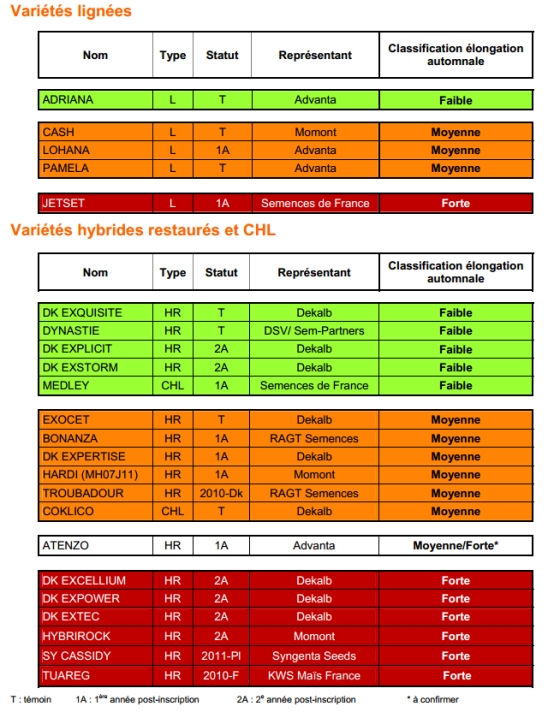 Le Cetiom a réalisé une classification à l'élongation automnale des variétés de colza présentes dans les essais 2011-2012.